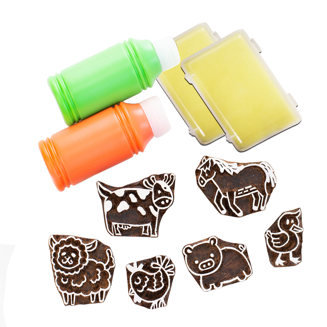 Little Jamun Handmade Block Print Wooden Stamps - Farm Animals