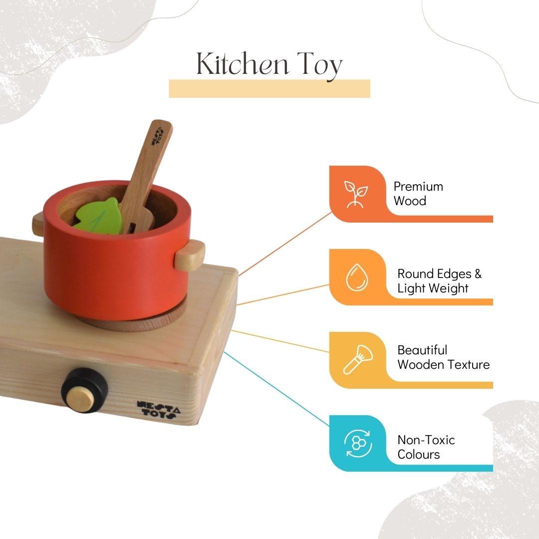 NESTA TOYS - Wooden Gas Stove Toy | Kitchen Play Toy for Kids