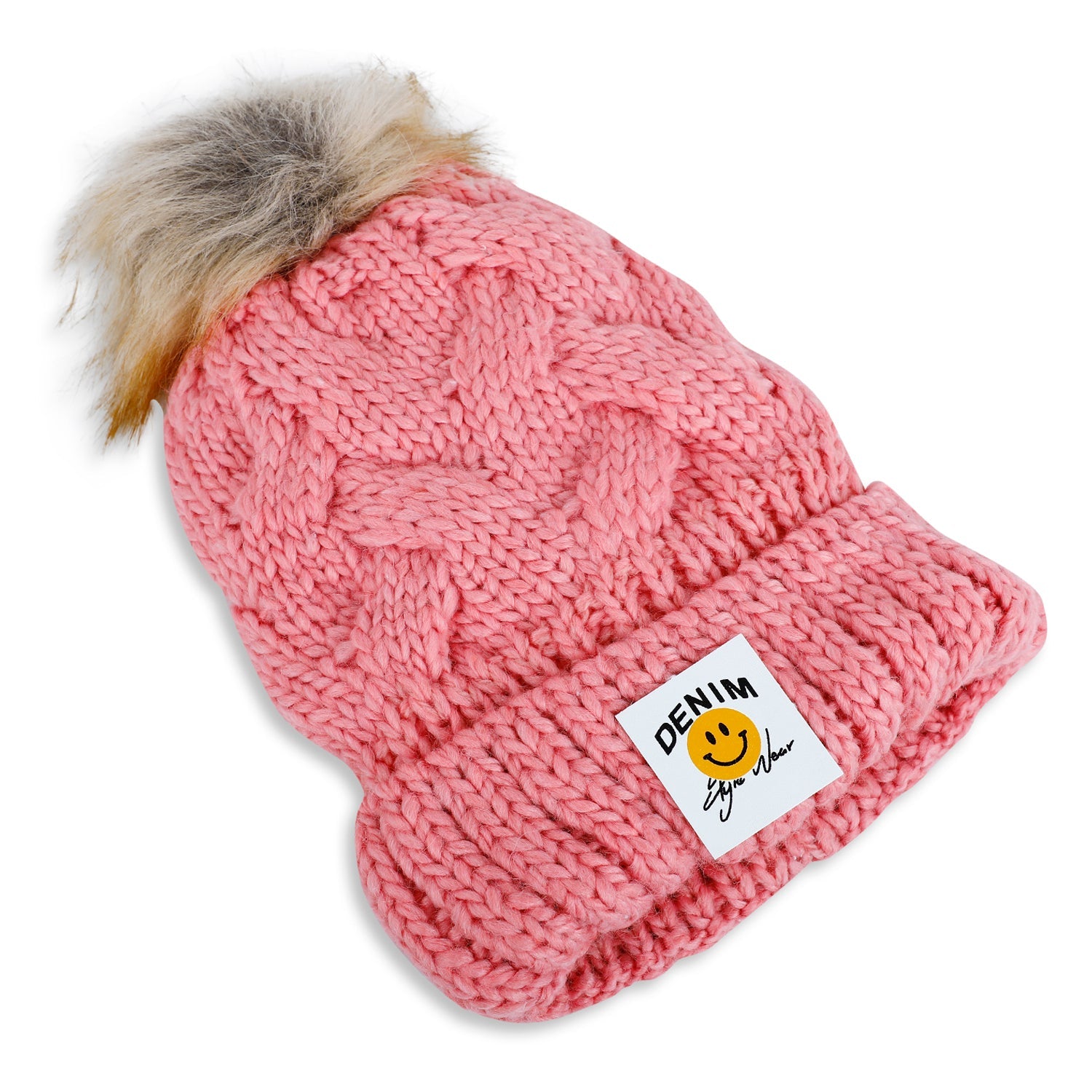 Baby Moo Pom Pom Knitted Woollen Cap - Pink - Baby Moo