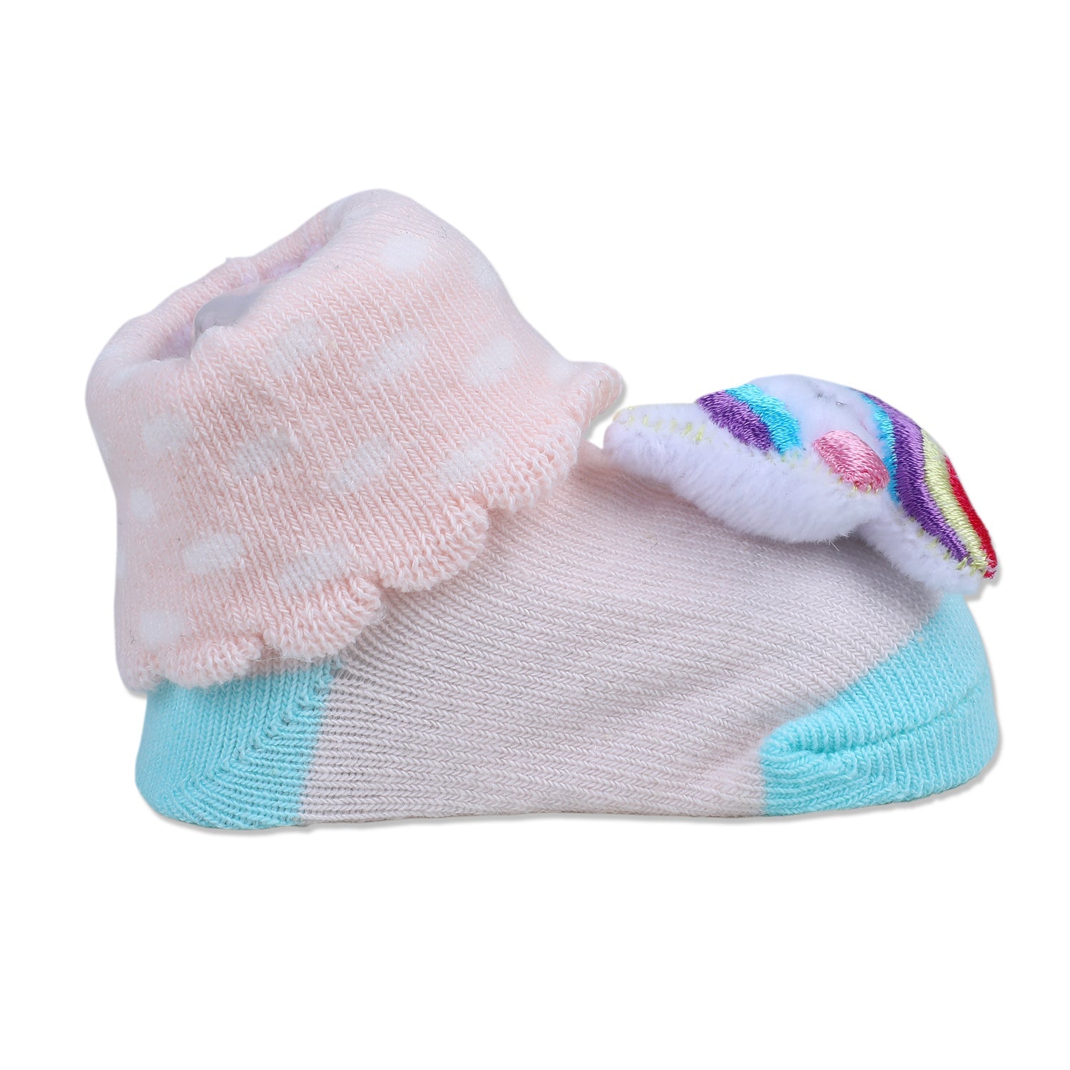 Baby Moo Unicorn Embroidered Cotton Anti-Skid 3D Socks - Pink