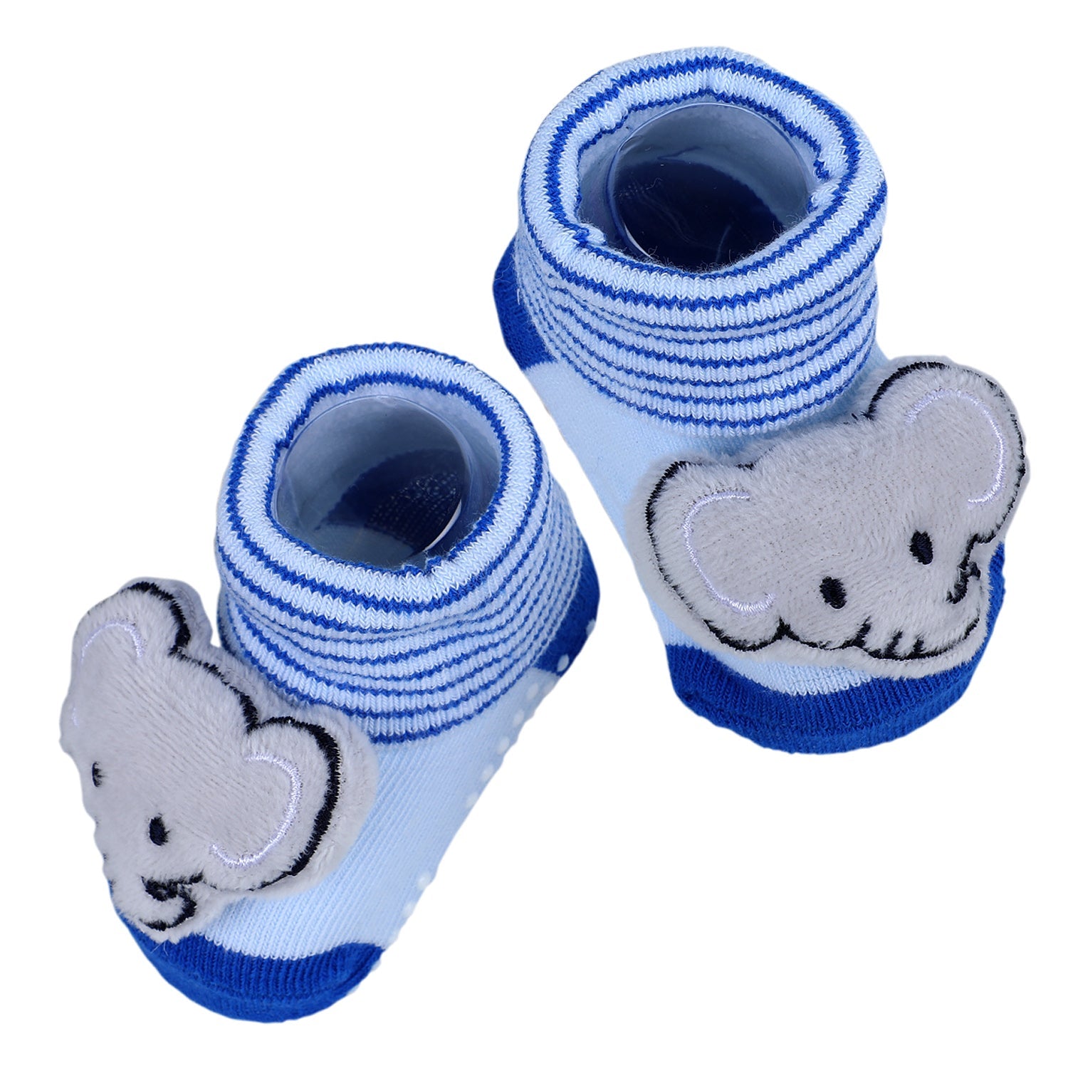 Baby Moo Elephant With Stripes Cotton Anti-Skid 3D Socks - Blue