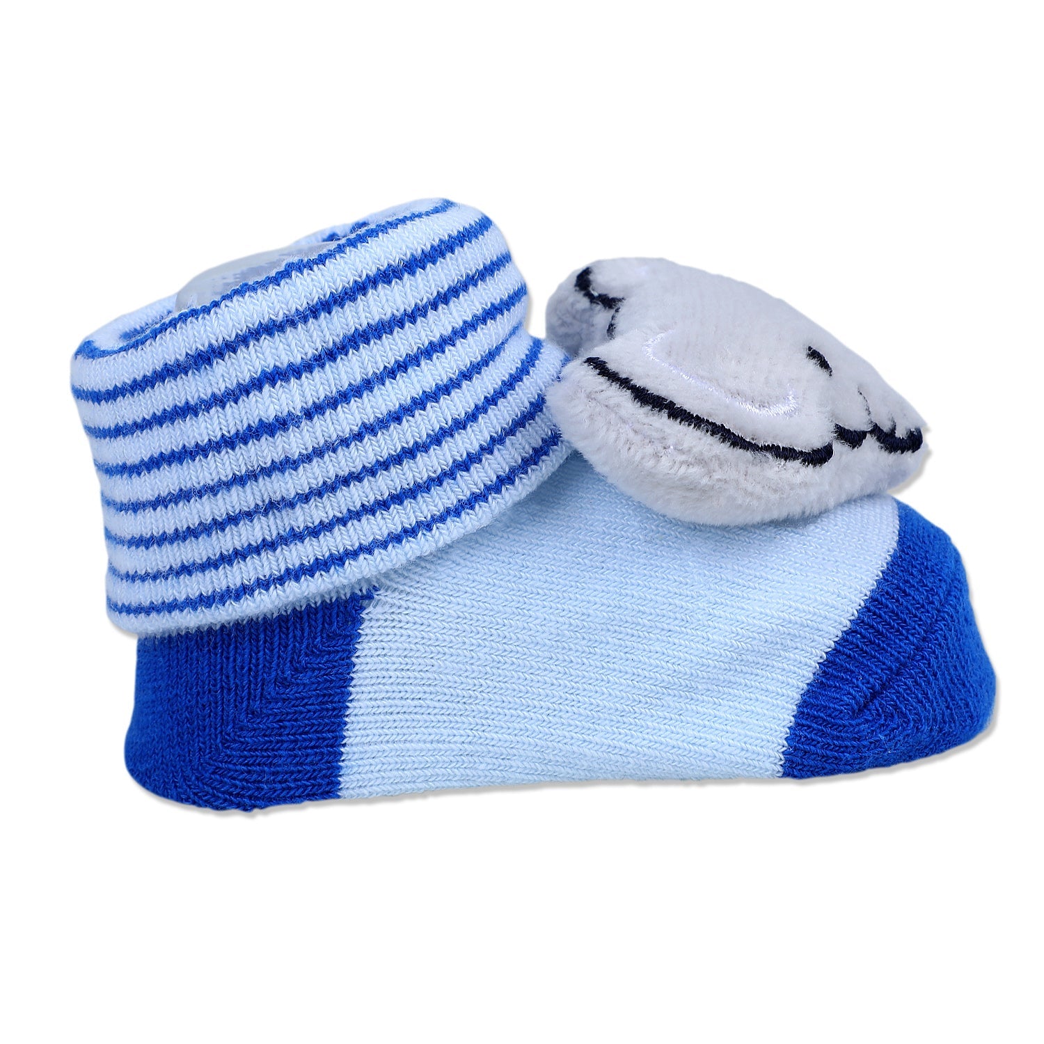 Baby Moo Elephant With Stripes Cotton Anti-Skid 3D Socks - Blue