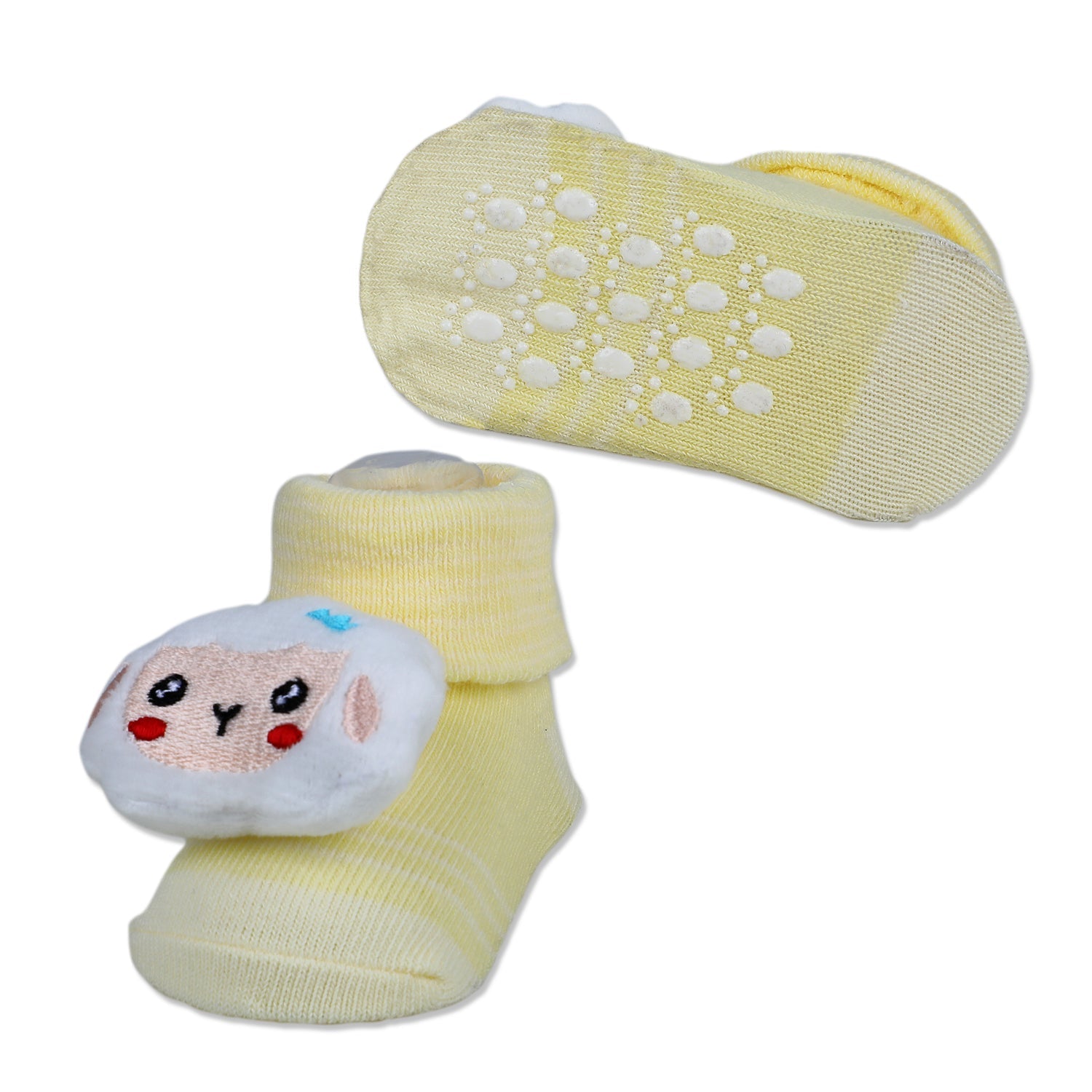 Baby Moo Sheep Cotton Anti-Skid 3D Socks - Yellow