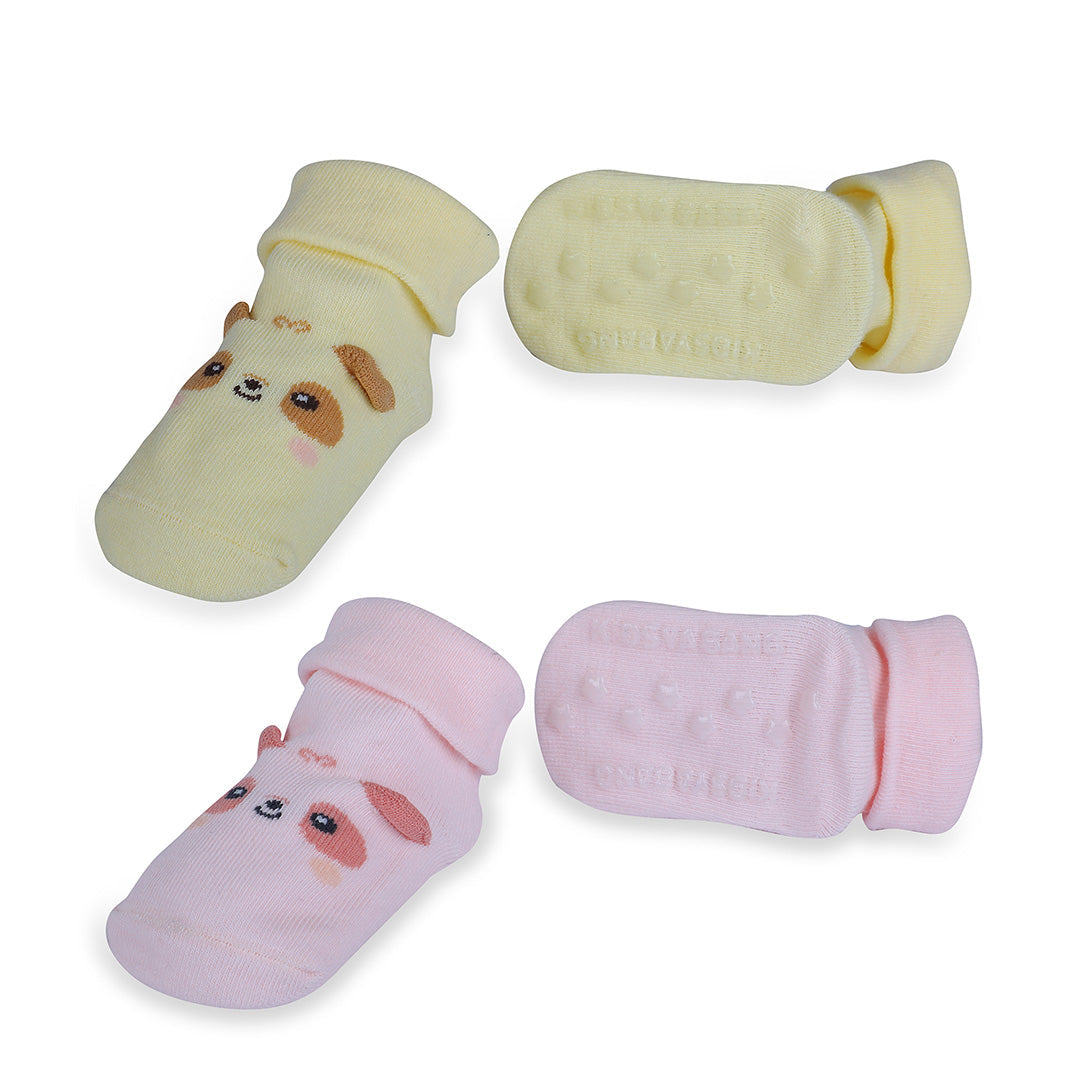 Baby Moo Little Puppy Anti-Skid 2 Pack Socks - Pink