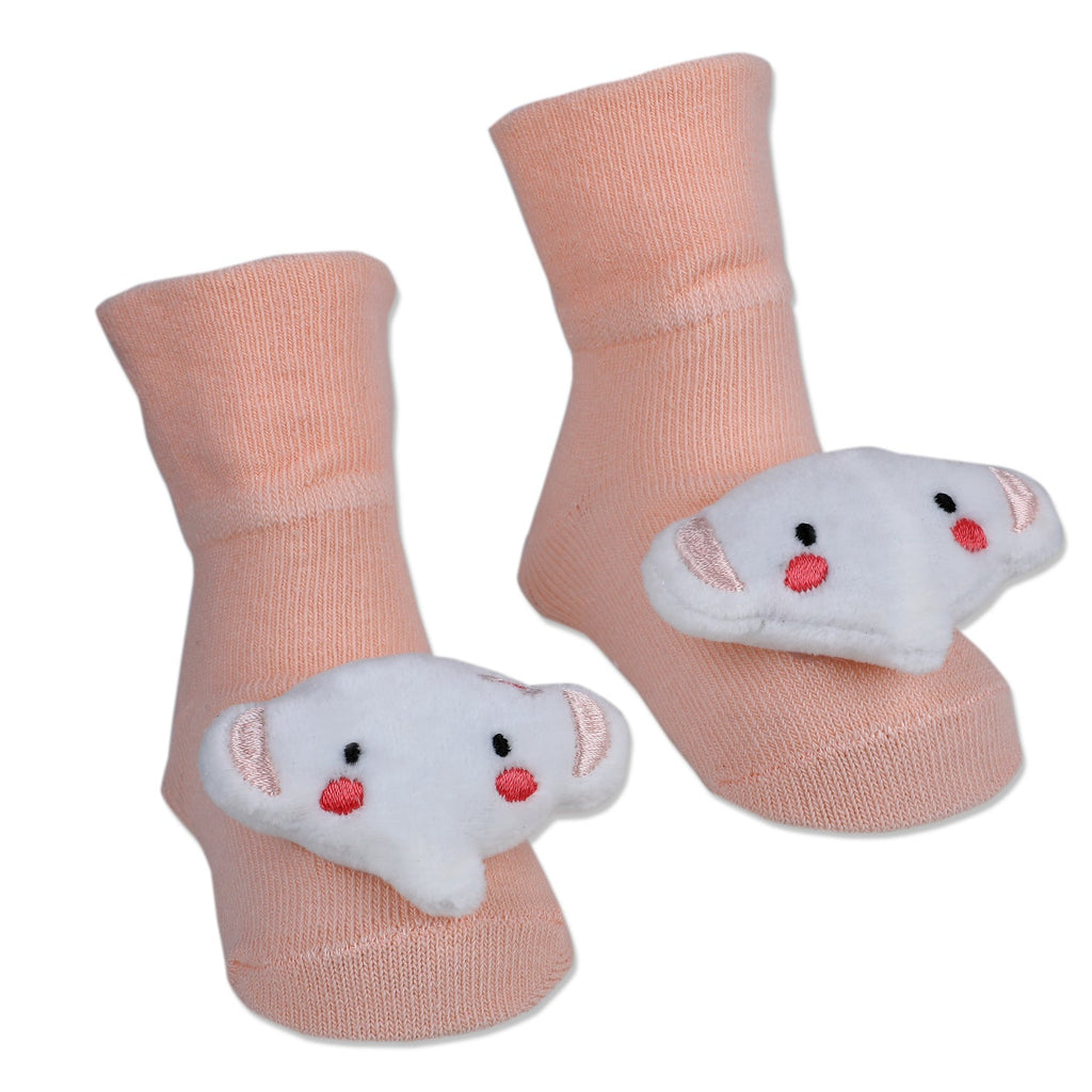Baby Moo Fluffy Elephant Cotton Anti-Skid 3D Socks - Peach
