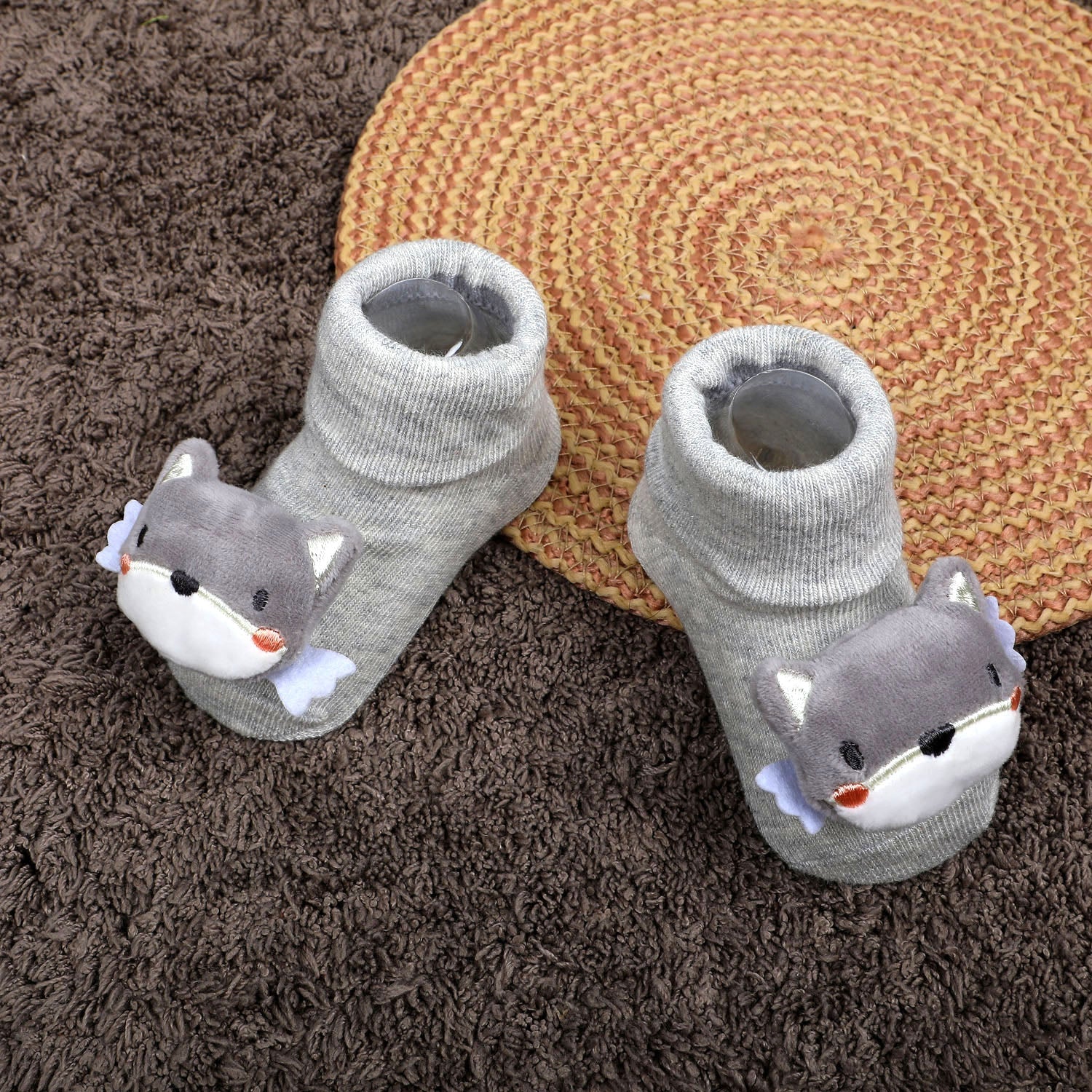 Baby Moo Husky Cotton Anti-Skid 3D Socks - Grey