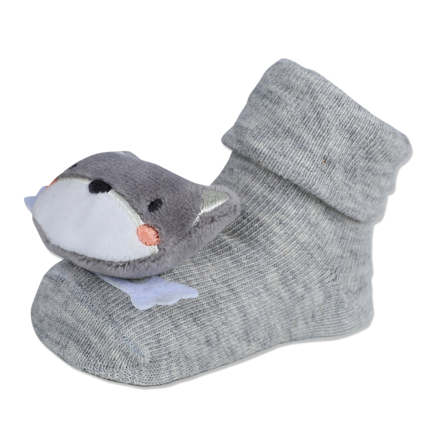 Baby Moo Husky Cotton Anti-Skid 3D Socks - Grey