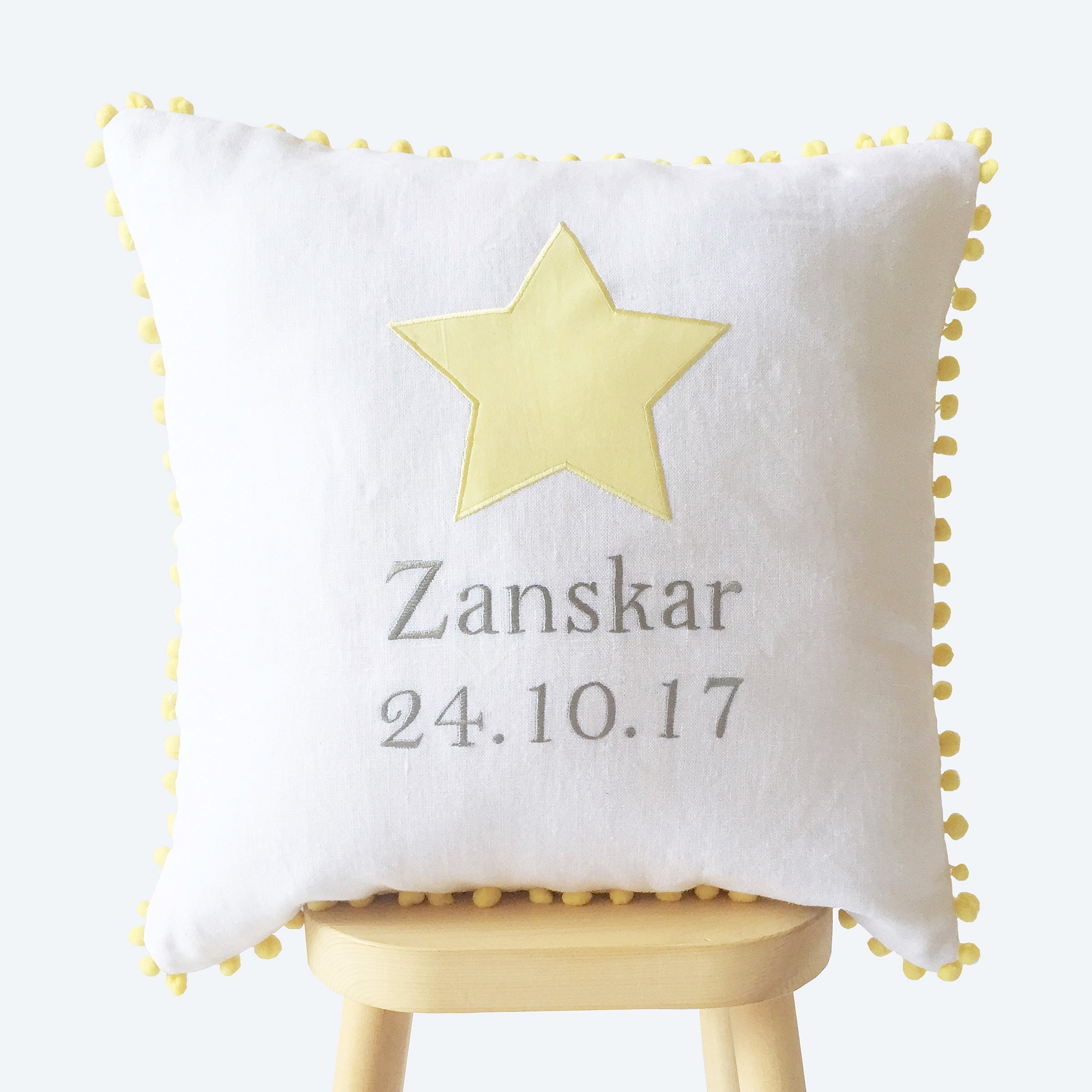 Personalised Name & Birth Date Cushion - Yellow
