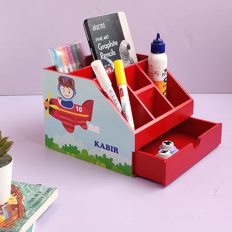 Stationery Stand With Drawer - Aeroplane