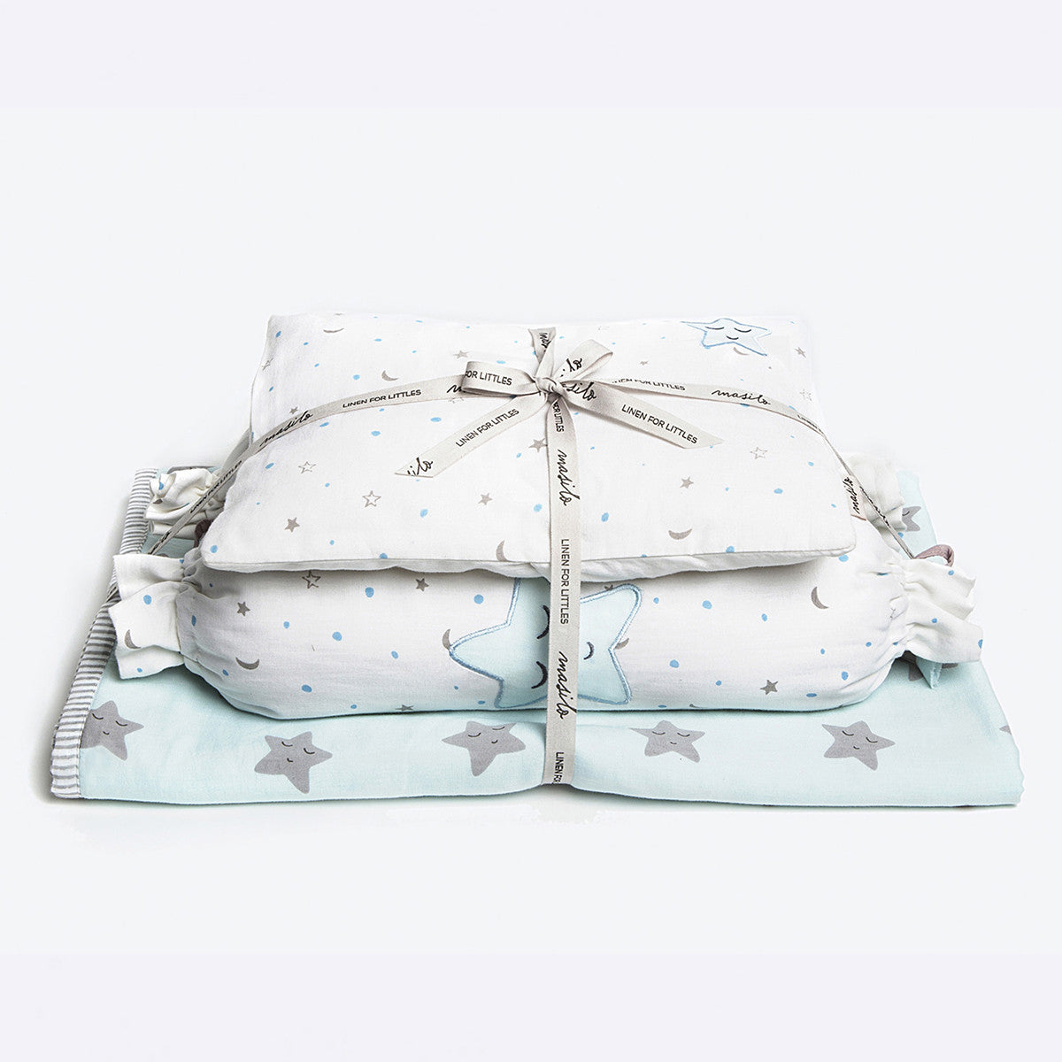 Personalised Blue Star New Baby Mini Cot Set with baby's name