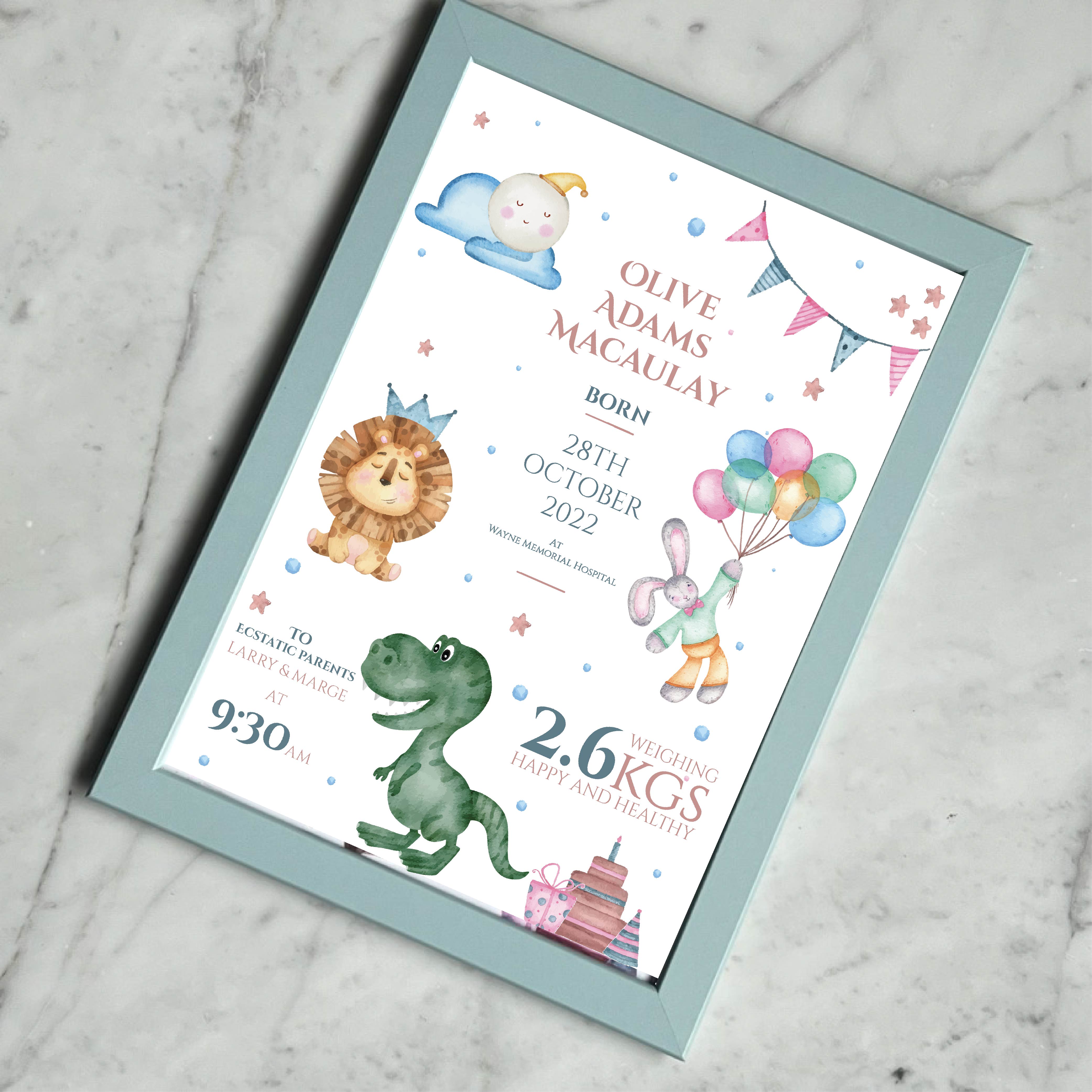 Newborn Baby Boy Statistic Frame