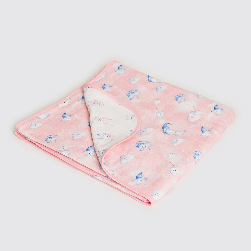 Celestial Organic Reversible Blanket- Blue, Pink