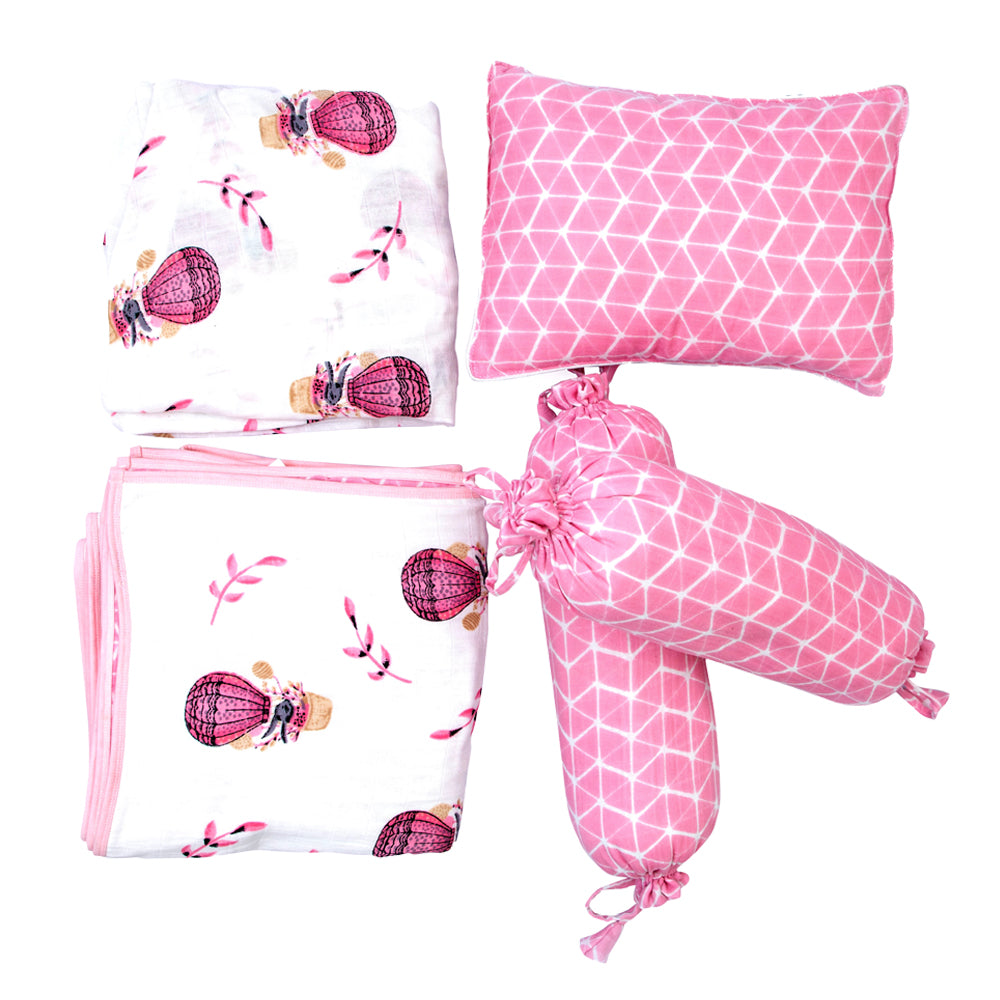 Theoni 100% Organic Cotton Complete Cot Set – Cappadocia Dreams Pink