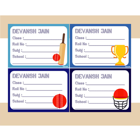 Personalised School Book Labels - Cricket, Pack of 36