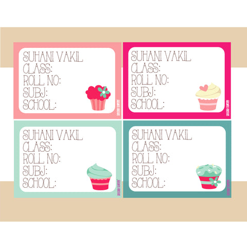Personalised School Book Labels - Cupcake, Pack of 36