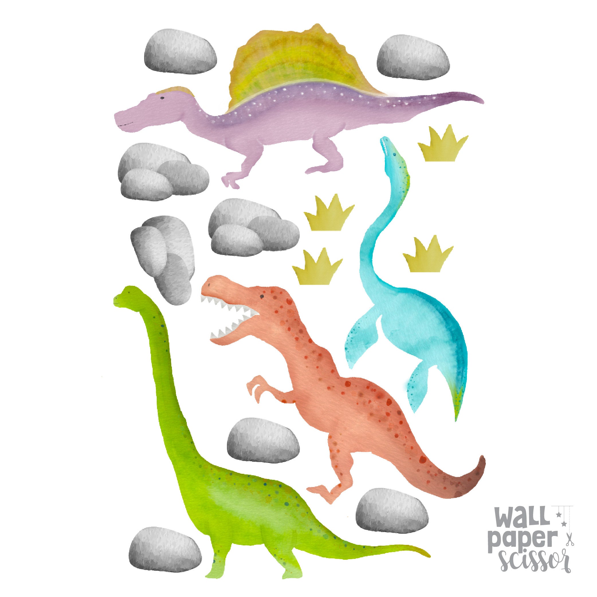 Watercolour Dinosaur Wall Stickers