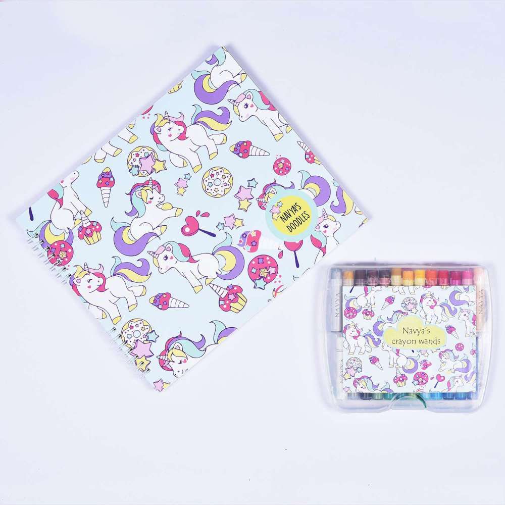 Doodle Book With Personalized Crayons - Shy Unicorn