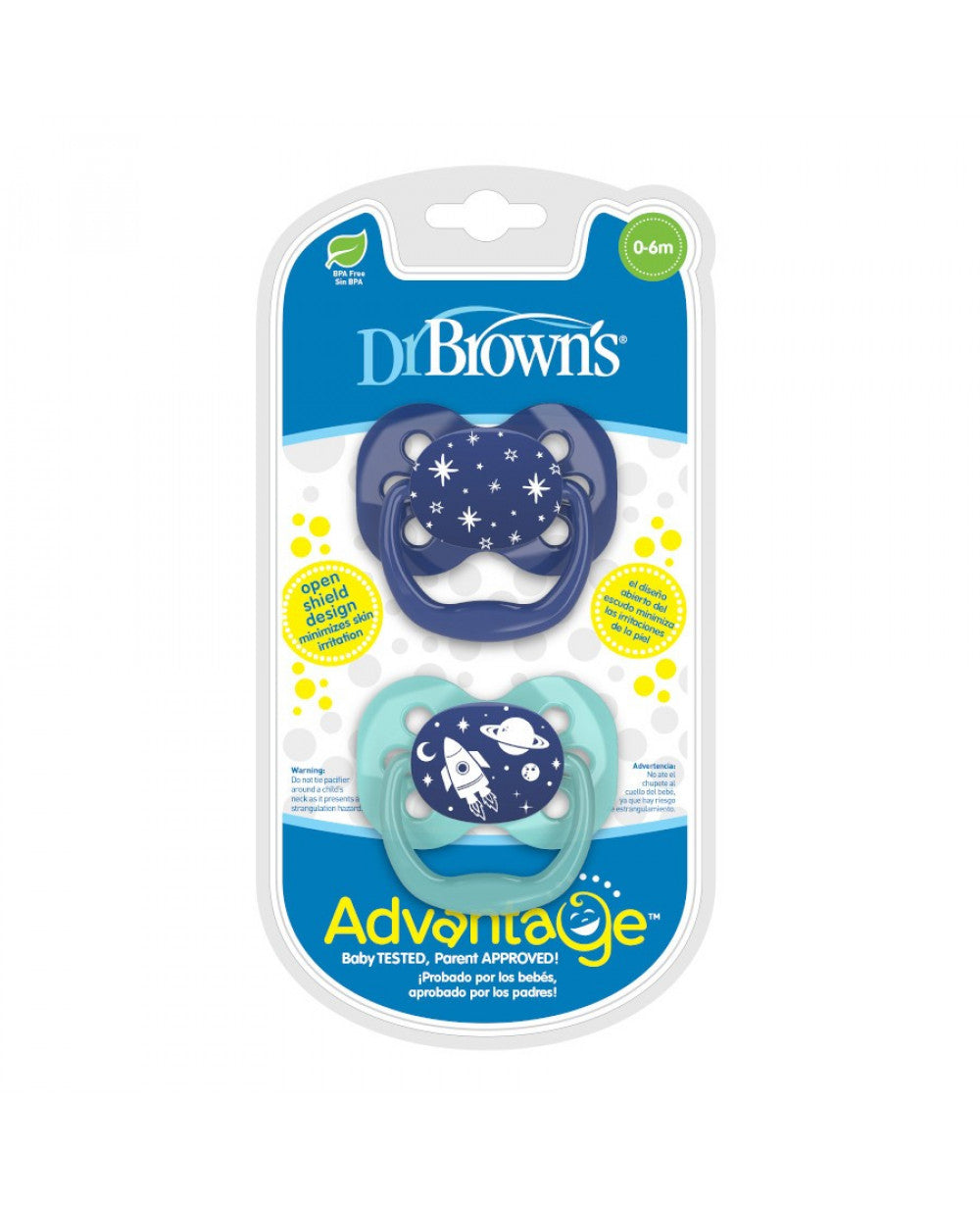 Dr. Brown's Advantage Pacifiers, Stage 1, Pack of 2 - Blue Space
