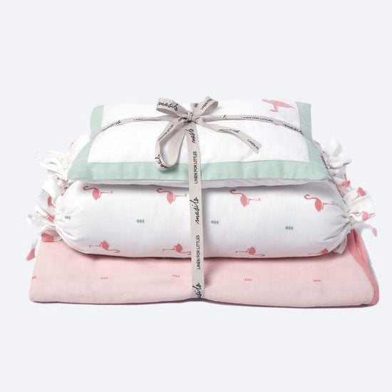 Soft breathable bamboo muslin fabric detail of Elephant Parade mini cot set