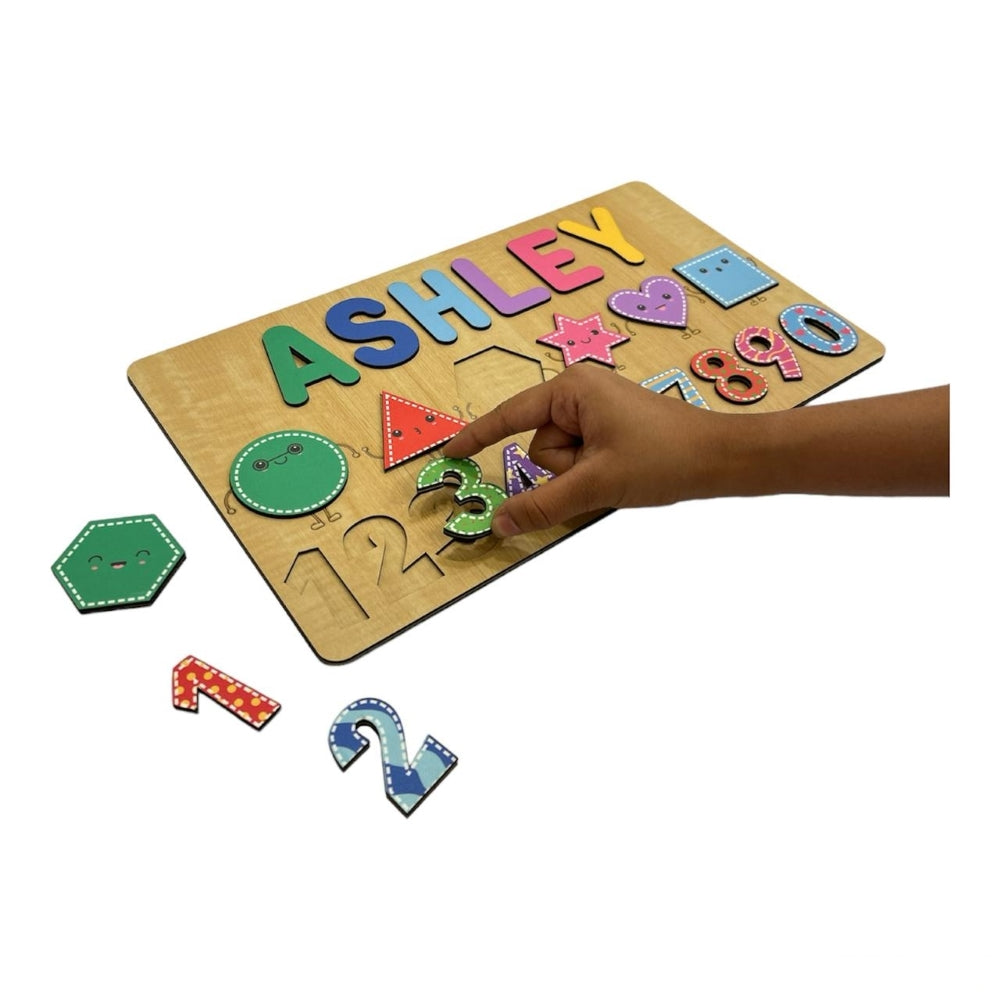 Personalised Wooden Name Puzzle- Shapes & Numbers - Vibrant