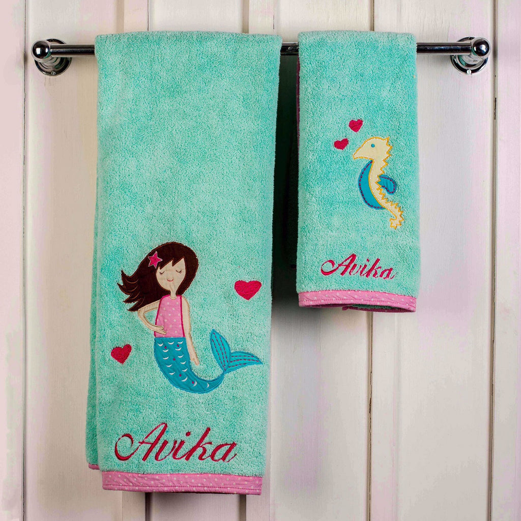 Kids Towel Set - Magical Mermaid  <br> Bath & Hand Towel Available <br> <span style="font-size: 11px; font-family:Helvetica,Arial,sans-serif;">Can Be Personalised</span>