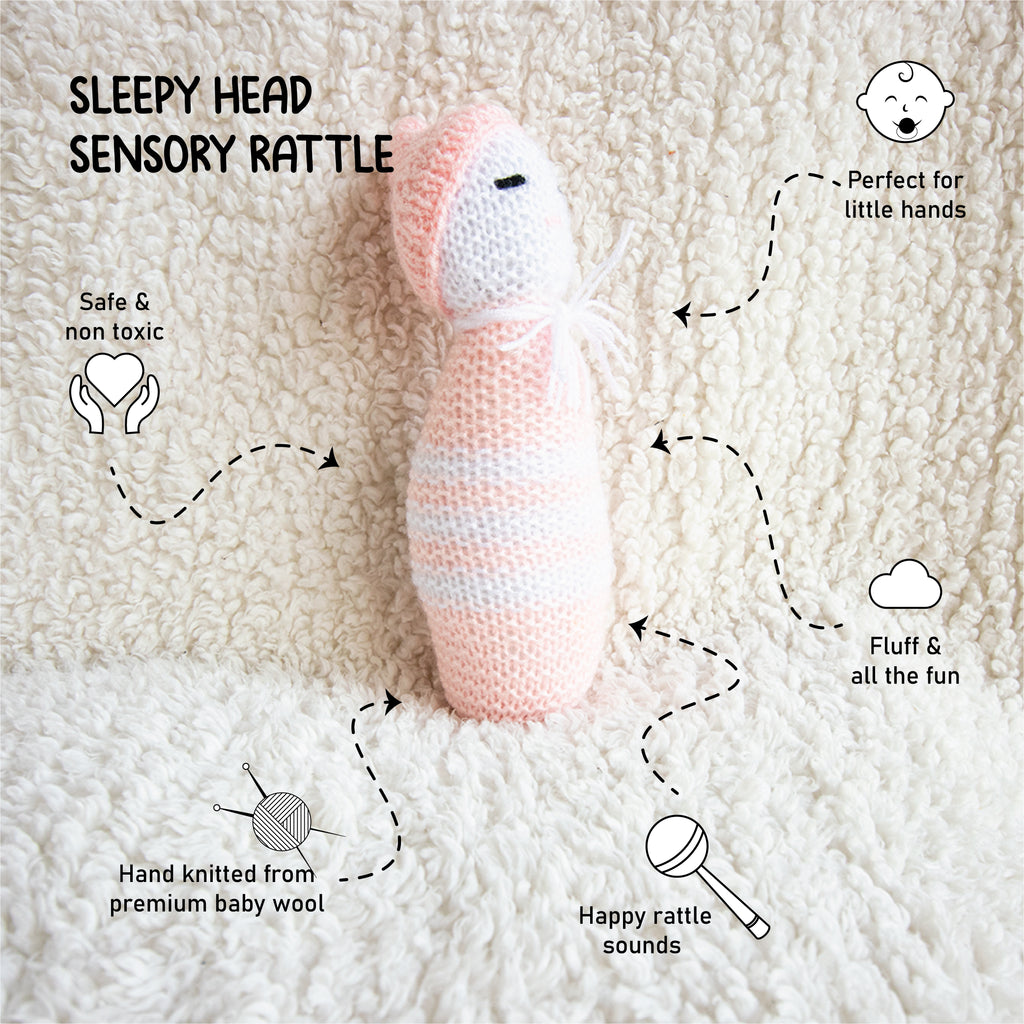 Sleepy Head Sensory Rattle - Peach
