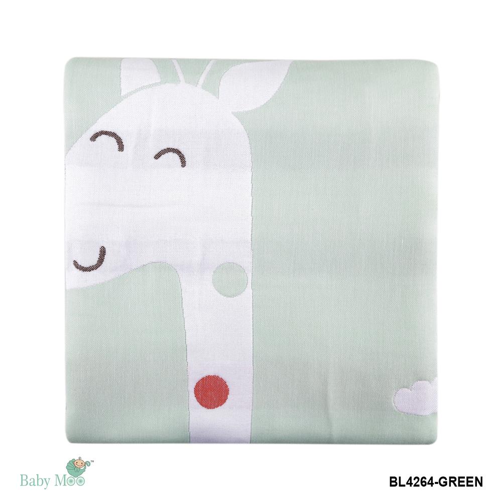 Giraffe Green Muslin Blanket