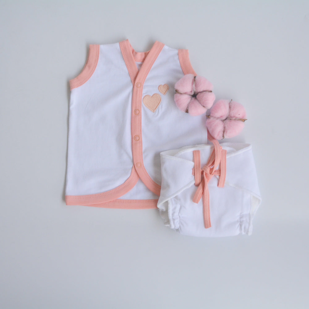 Peach Hearts - Everyday Essentials Nappy & Vest (Set of 4)