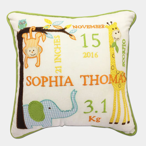 'Welcome Baby' Personalised Pillow - Jungle Fun