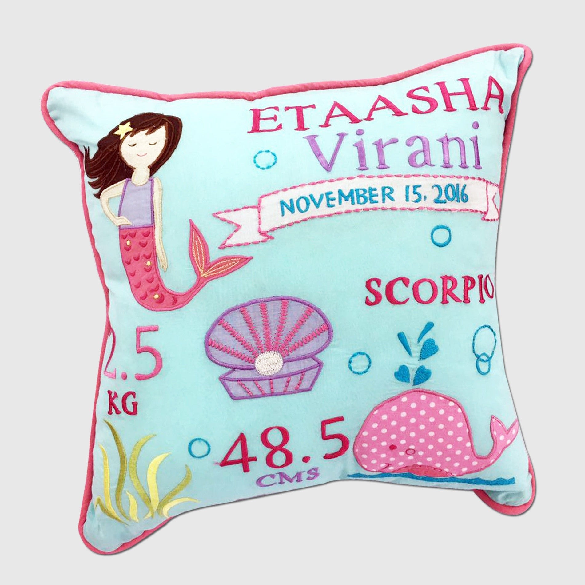 'Welcome Baby' Personalised Pillow - Mermaid