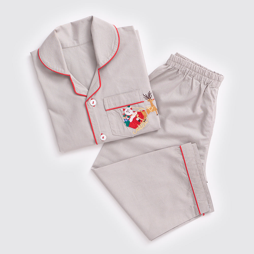 Personalised- Men Santa In Sleigh (Grey) Pajama Set