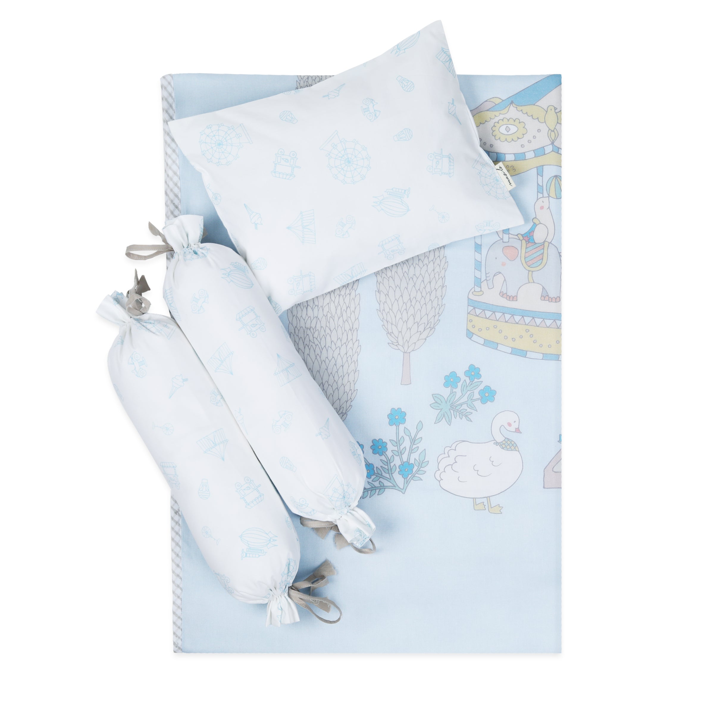 Pair of Carnival Blue baby bolsters for newborn cot bedding