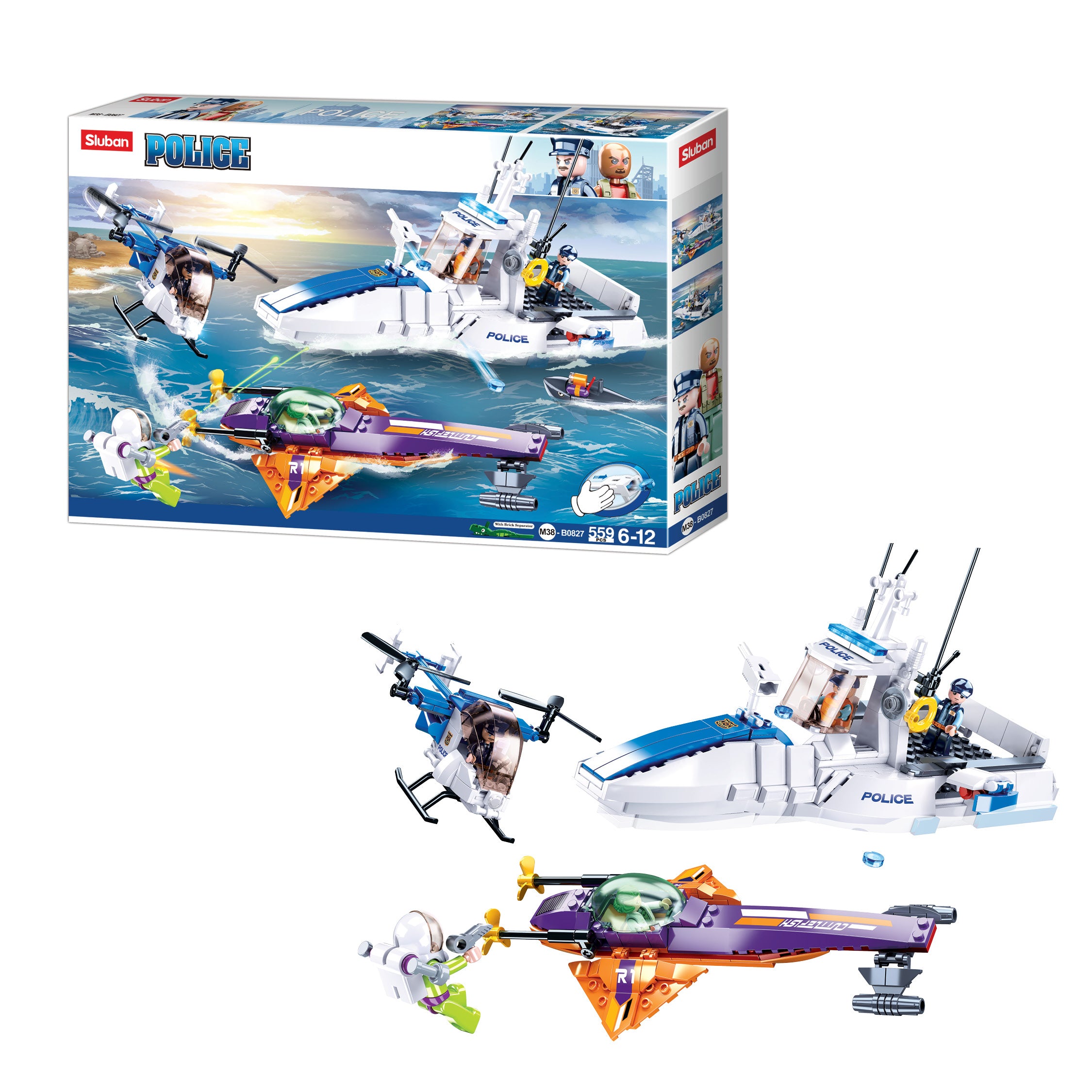 Sluban®  Manhunt In Sea (M38-B0827) (559 Pieces) Building Blocks Kit For Boys Aged 6 Years And Above Creative Construction Set Educational Stem Toy, Ideal For Gifting Birthday Gift Return Gift, Blocks Compatible With Other Leading Brands, Bis Certified.