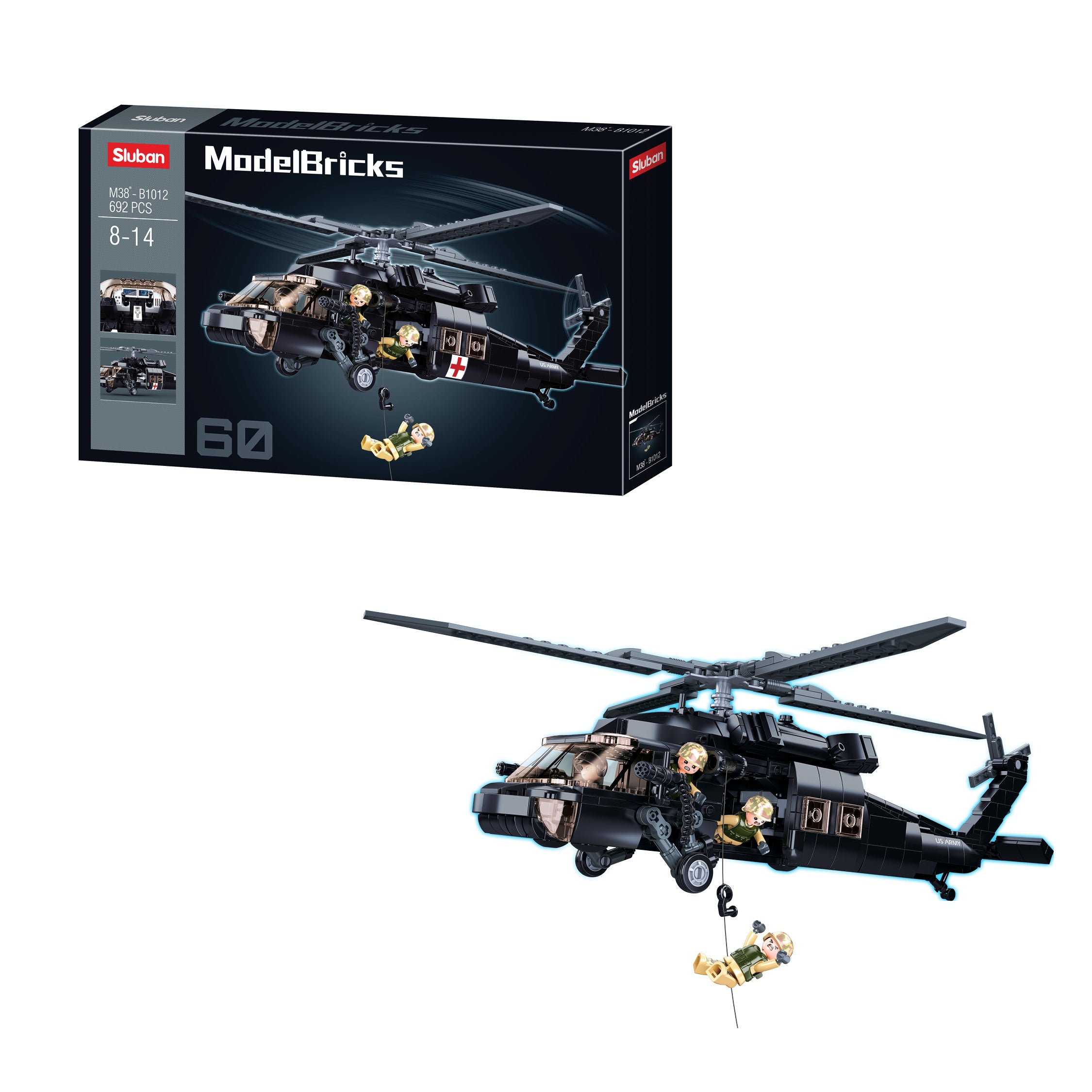 Sluban® Modelbricks Uh-60 Black Hawk (M38-B1012) (692 Pcs) Building Blocks Kit For Boys And Girls Aged 6 Years And Above Creative Construction Set Educational Stem Toy, Blocks Compatible With Other Leading Brands, Bis Certified.