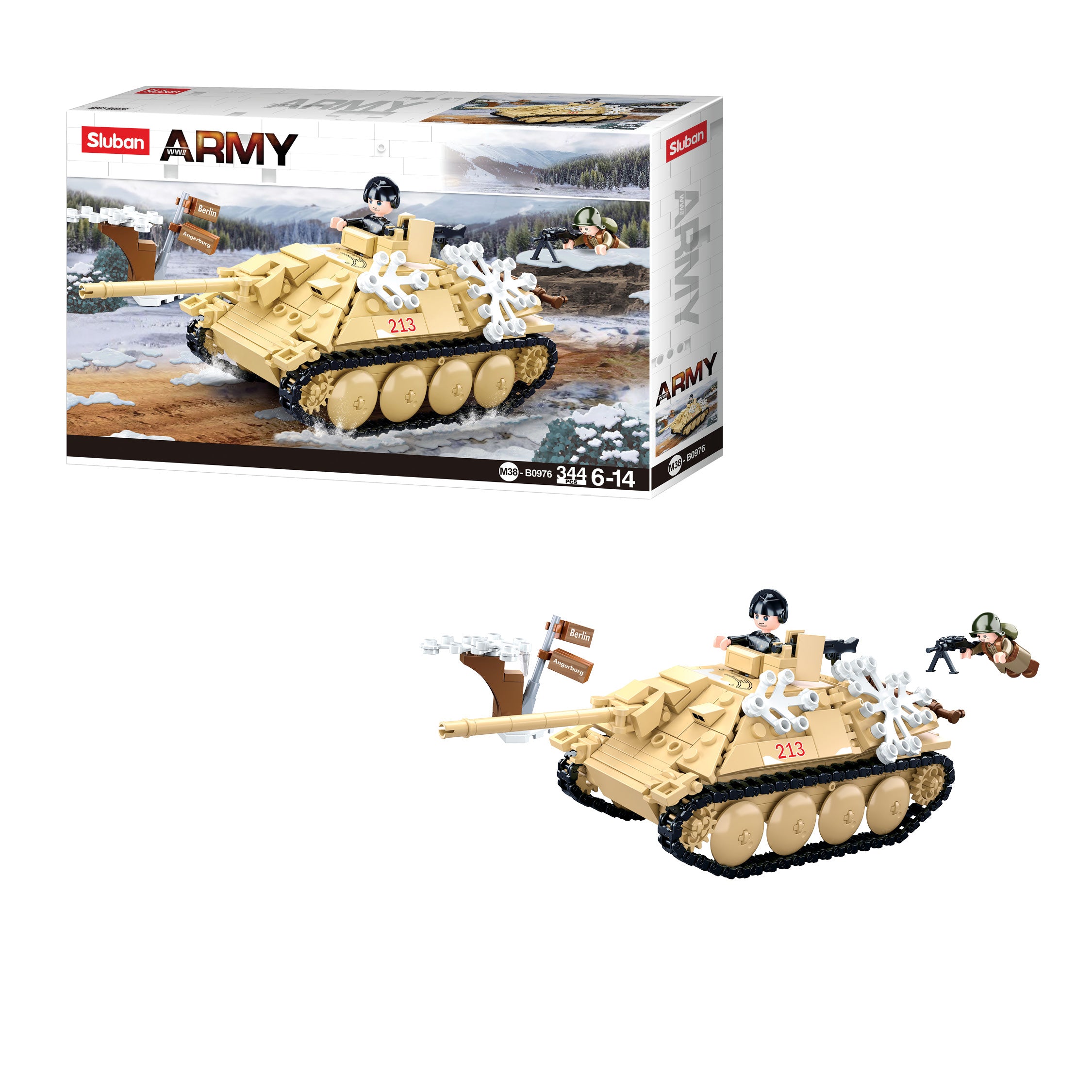 Sluban® Army Battle Of Budapest Tank Destroyer (M38-B976) (344 Pcs) Building Blocks Kit For Boys Aged 6 Years And Above Creative Construction Set Educational Stem Toy  Blocks Compatible With Other Leading Brands, Bis Certified.