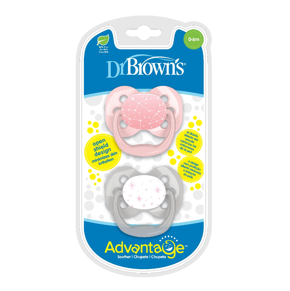 Dr. Brown's Advantage Pacifiers, Stage 1, Pack of 2 - Pink Stars