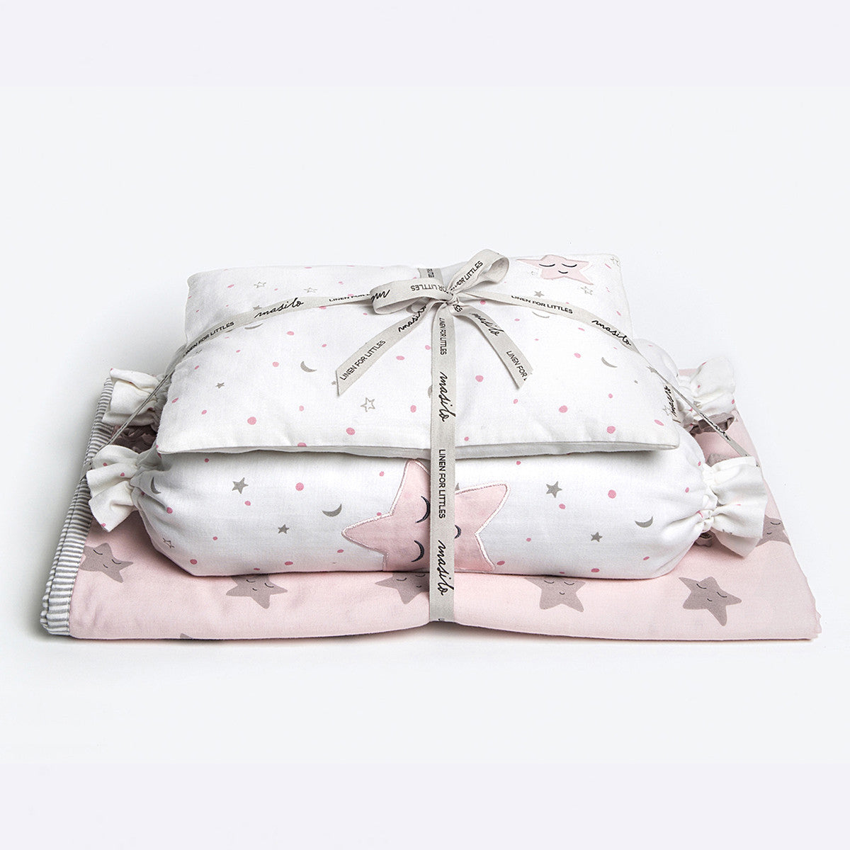 Personalised Pink Star New Baby Mini Cot Set with baby's name