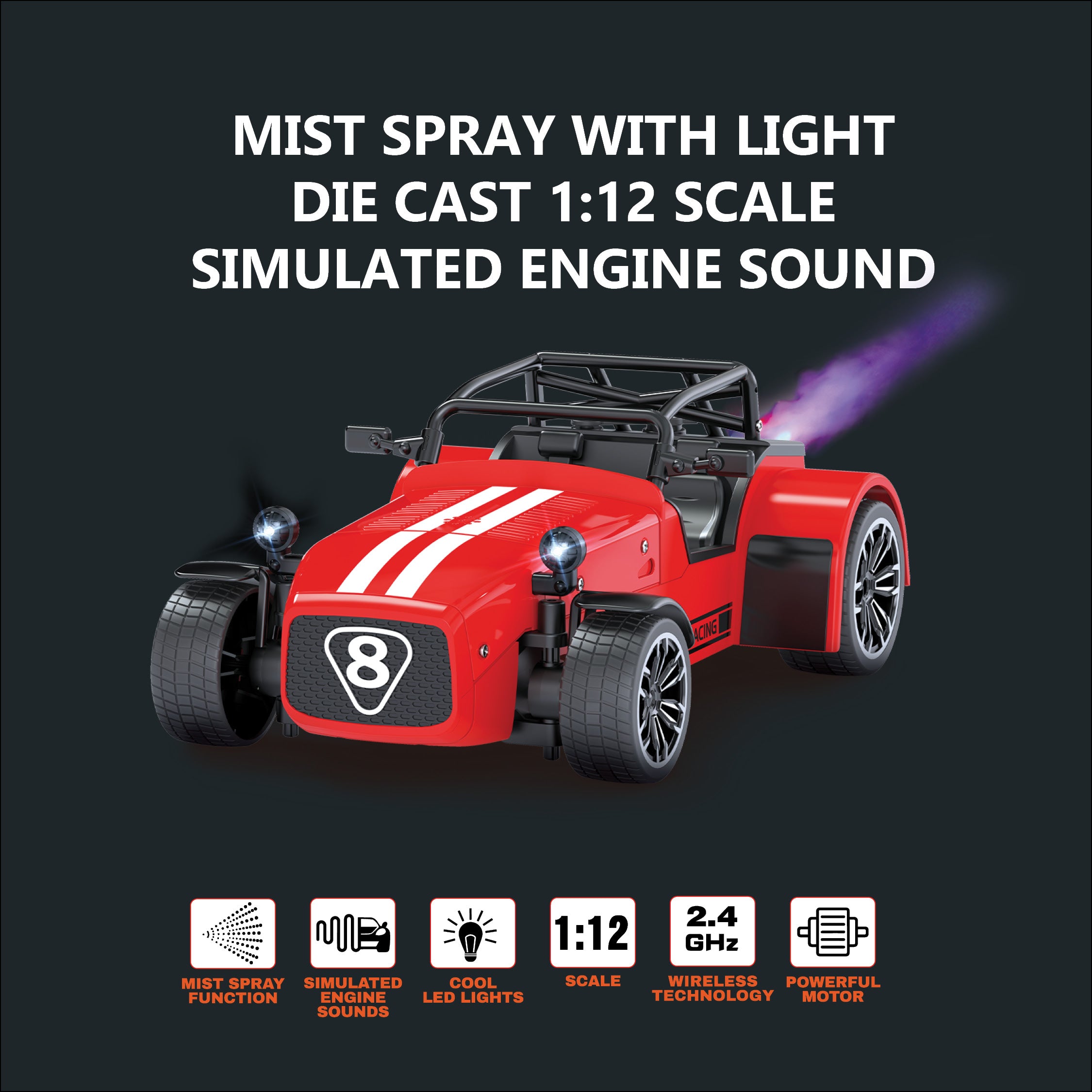 Playzu Remote Control Car Series, R/C Die Cast Spray Racing Car Classic - Red