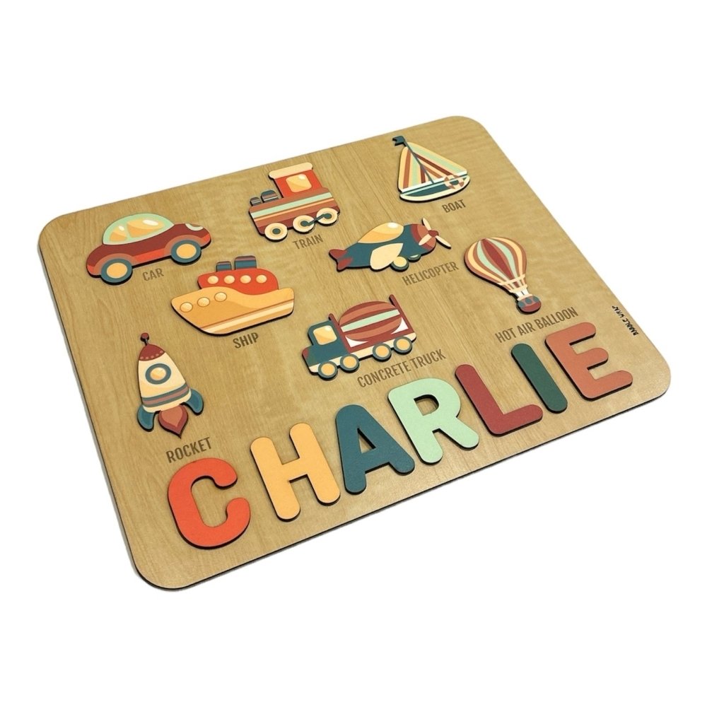 Personalised Wooden Name Puzzle- Transport
