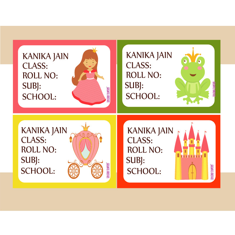 Personalised School Book Labels - Princess, Pack of 36