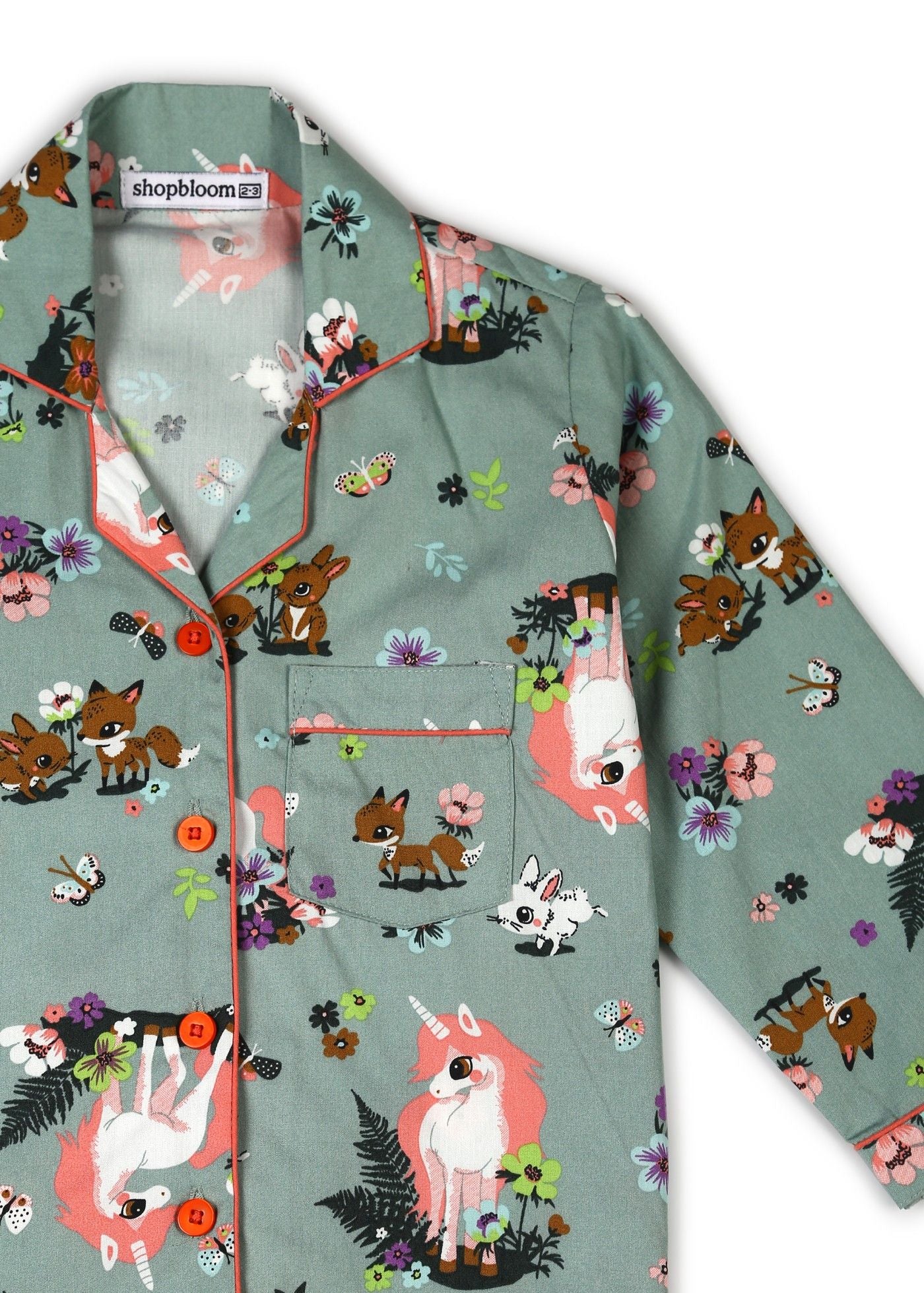 Unicorn Garden Print Long Sleeve Kids Night Suit