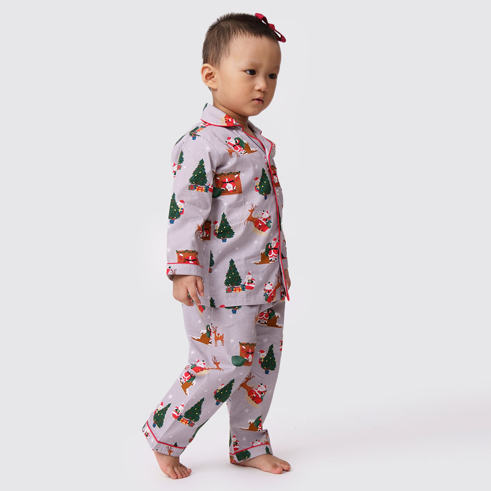 Personalised Santa At Home (Grey) Pajama Set