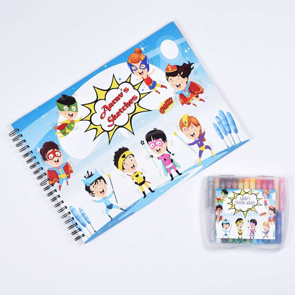 Sketch Books With Personalized Crayons - Comic Super Heroes