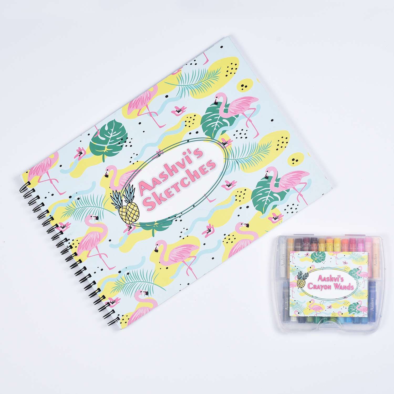 Sketch Books With Personalized Crayons - Flamingos