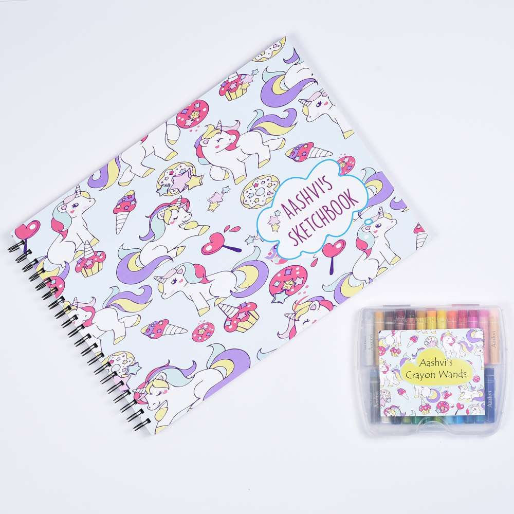 Sketch Books With Personalized Crayons - Shy Unicorn