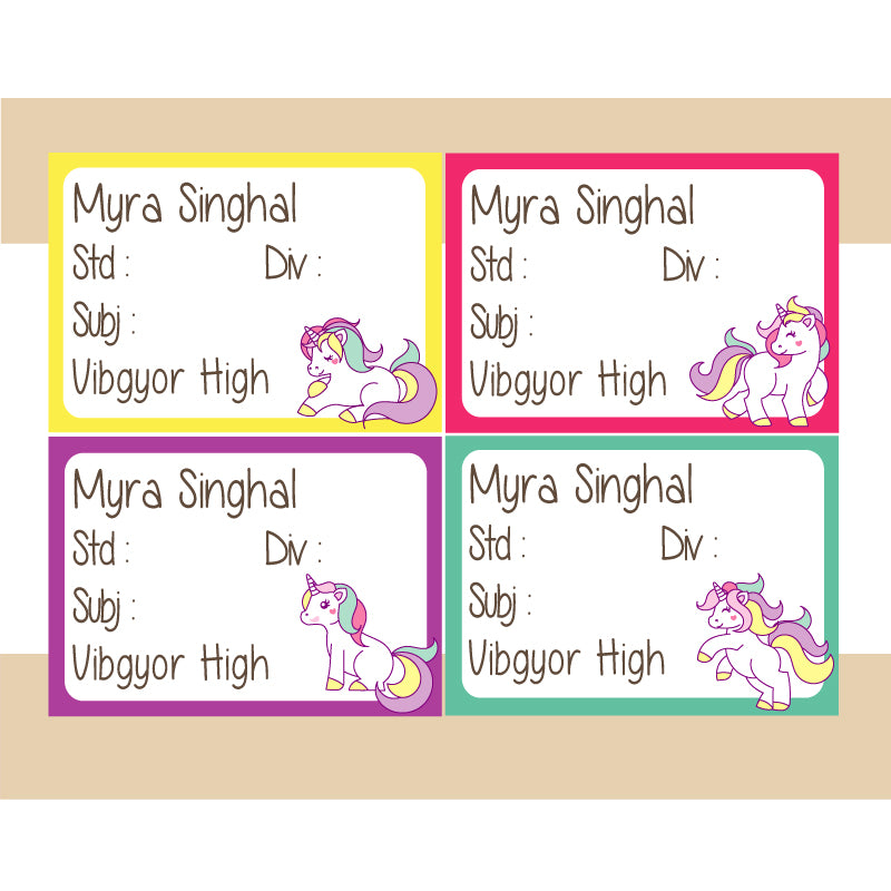 Personalised School Book Labels - Unicorn, Pack of 36