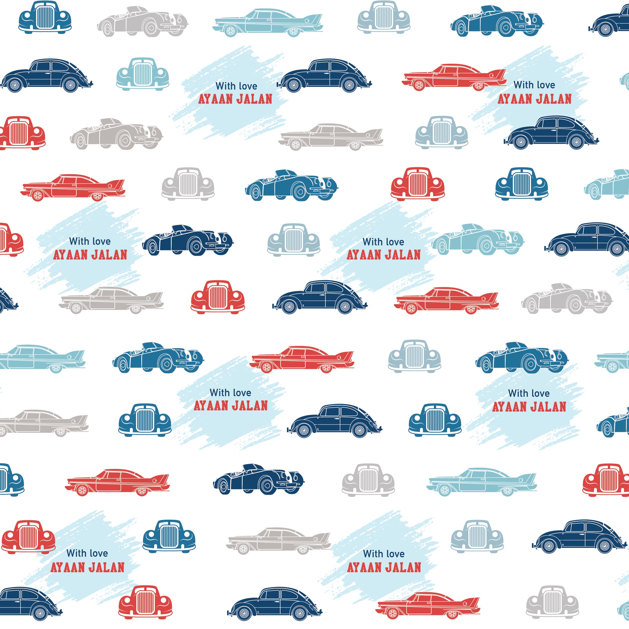 Personalised Wrapping Paper 19 x 26.5" - Cars, Set of 10