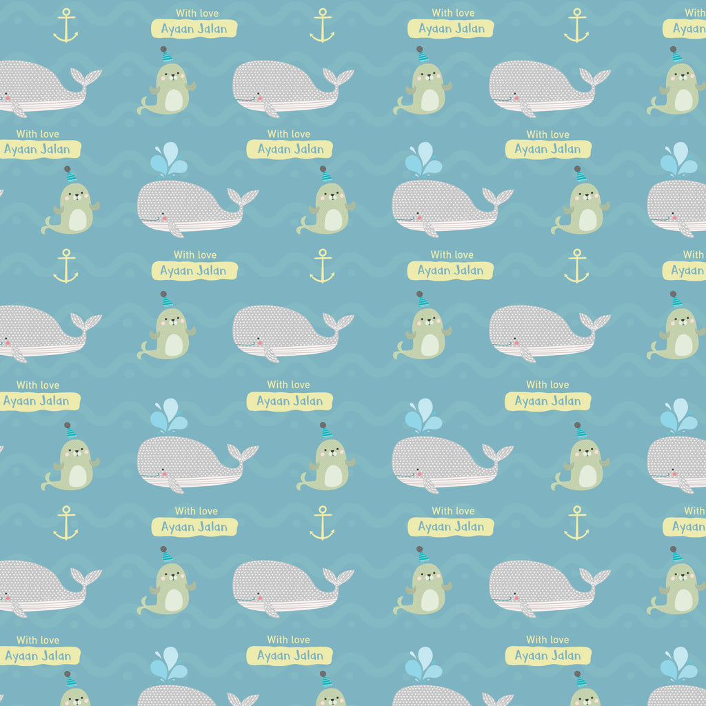 Personalised Wrapping Paper 19 x 26.5" - Nordic Whale, Set of 10