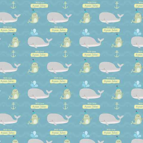Personalised Wrapping Paper 19 x 26.5" - Nordic Whale, Set of 10