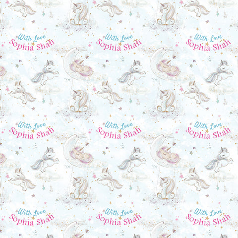 Personalised Wrapping Paper 19 x 26.5" - Unicorn Blue, Set of 10